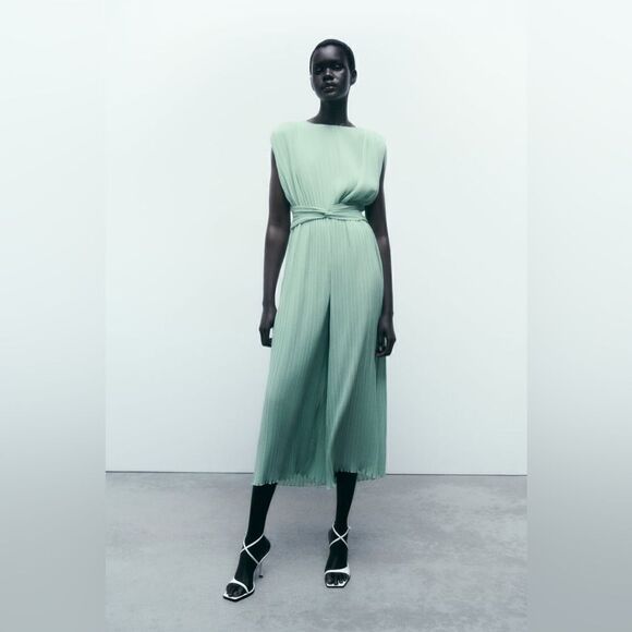 ZARA KNOTTED WAIST PLEATED JUMPSUIT - Picture 9 of 9